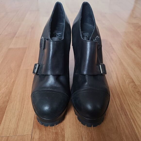 Jonak Paris Black Leather Monk Strap Platform Wedge Oxfords 39 - Picture 2 of 9